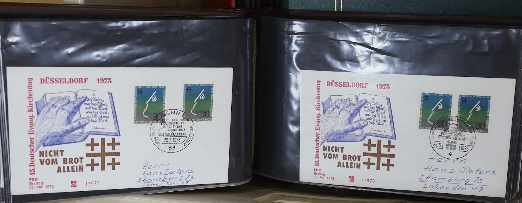 Ten albums World stamps and FDCs, modern airmail covers